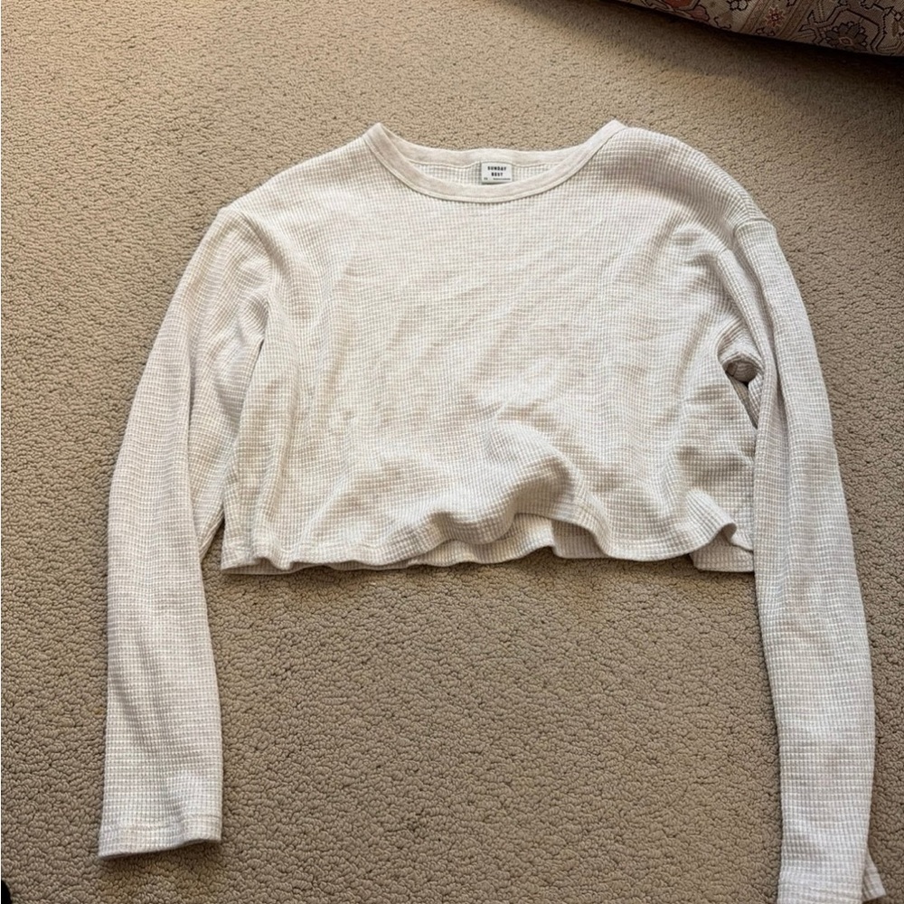 Aritzia Sunday Best Waffle Knit Long Sleeve Crop Top